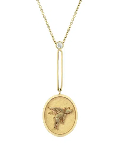 Retrouvai Diamond Pig-pendant Necklace In Gold