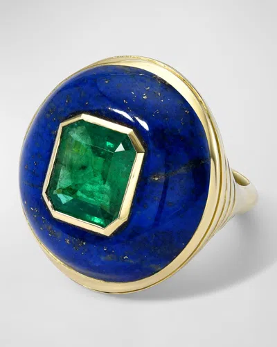 Retrouvai One-of-a-kind Lollipop Emerald & Lapis Lazuli Ring In Multi