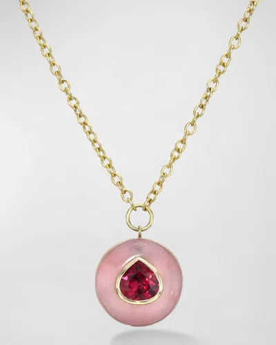 Retrouvai One-of-a-kind Pear Rubellite & Pink Opal Pendant Necklace In Gold
