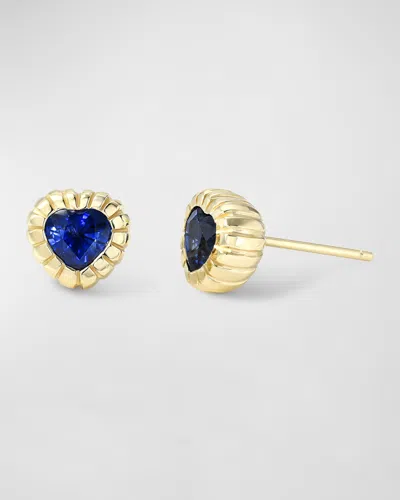 Retrouvai One-of-a-kind Sapphire Heirloom Bezel Stud Earrings In Gold
