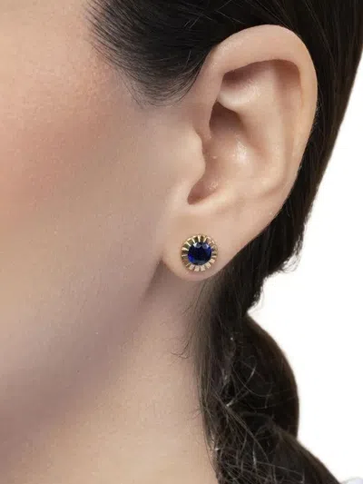 Retrouvai Sapphire Stud Earrings In Gold