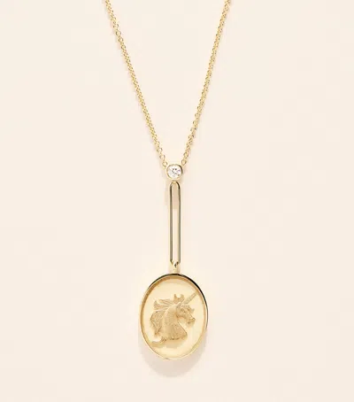 Retrouvai Retrouvaí Yellow Gold And Diamond Unicorn Grandfather Fantasy Necklace