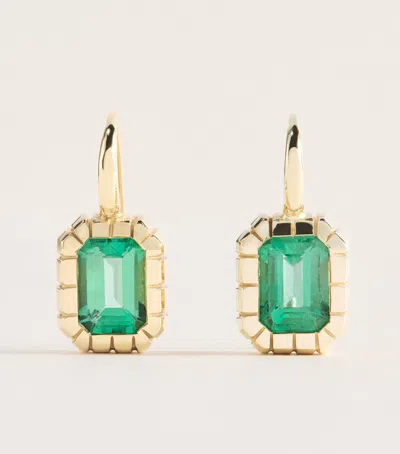 Retrouvai Retrouvaí Yellow Gold And Emerald Heirloom Drop Earrings