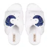 Rettrose Women's Alma White Luxury Plush Diamanté Embellished Handmade Slipper In White