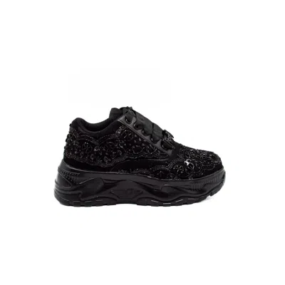 Rettrose Women's Black The Ava Luxury Noir Suede Handmade Embellished Trainers
