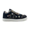 Rettrose Women's Blue Luella Luxury Navy Satin Handmade Embellished Tennis Shoe In Blue