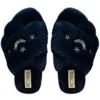 Rettrose Women's Blue The Isabel Navy  Luxury Plush Diamanté Embellished Handmade Slipper In Blue