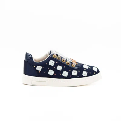 Rettrose Women's Blue The Isabelle Luxury Navy Satin Handmade Embellished Tennis Shoe