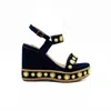 Rettrose Women's Blue The Jasmine Navy Hand Embellished Luxury Wedge Shoe In Blue