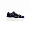 Rettrose Women's Blue The Kennedy Luxury Navy Satin Handmade Embellished Trainer In Blue