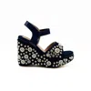 Rettrose Women's Blue The Maria Navy Hand Embellished Luxury Wedge Shoe In Blue