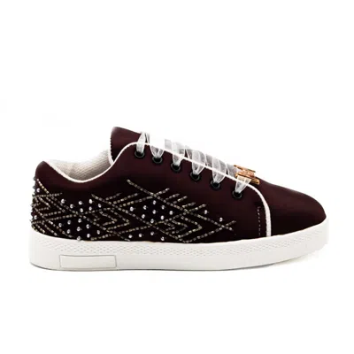Rettrose Women's Brown Amaya Luxury Chocolate  Lycra Handmade Embellished Tennis Shoe