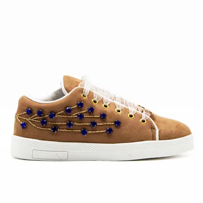 Rettrose Women's Brown Millie Luxury Desert Storm Suede Handmade Embellished Tennis Shoe