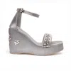 Rettrose Women's Delilah Silver Hand Embellished Luxury Wedge Shoe In Silver