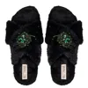 Rettrose Women's Emma Black Luxury Plush Diamanté Embellished Handmade Slipper In Black