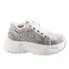 Rettrose Women's Grey The Iska Luxury Silver Satin Handmade Embellished Trainers In Grey
