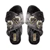 Rettrose Women's Grey The Katie Charcoal Luxury Plush Diamanté Heart Embellished Handmade Slipper In Grey