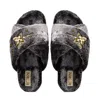 Rettrose Women's Grey The Sofia Charcoal Luxury Plush Diamanté Embellished Handmade Slipper In Grey