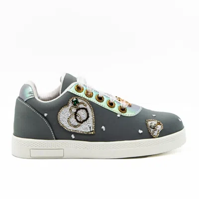 Rettrose Women's Mangola Luxury Grey Lycra Handmade Embellished Tennis Shoe In Gray