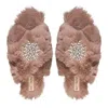 Rettrose Women's Neutrals Alice Mink Luxury Plush Diamanté Embellished Handmade Slipper