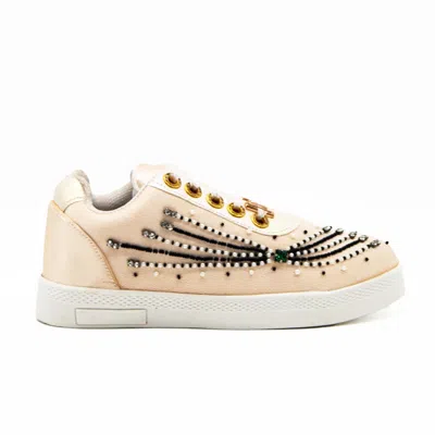 Rettrose Women's Neutrals Nancy Luxury Buttermilk Satin Handmade Embellished Tennis Shoe In Black
