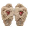 Rettrose Women's Neutrals The Amour Mink Luxury Plush Diamanté Heart Embellished Handmade Slipper