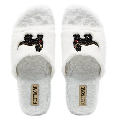 Rettrose Women's Neutrals The Callie Cream Luxury Plush Diamanté Embellished Handmade Slipper In White