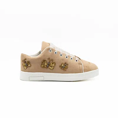 Rettrose Women's Neutrals The Eva Luxury Desert Storm Suede Handmade Embellished Tennis Shoe In Black