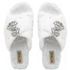 Rettrose Women's Neutrals The Fefe Luxury Cream Plush Diamanté Bow Embellished Handmade Slipper In White