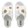 Rettrose Women's Neutrals The Juliette Cream Luxury Plush Diamanté Embellished Handmade Slipper In White