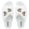 Rettrose Women's Neutrals The Katie Cream Luxury Plush Diamanté Heart Embellished Handmade Slipper In White