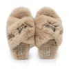 Rettrose Women's Neutrals The Sadie Mink Luxury Plush Diamanté Embellished Handmade Slipper