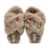 Rettrose Women's Neutrals The Valentina Luxury Plush Diamanté Embellished Handmade Slipper