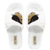 Rettrose Women's Neutrals The Wren Cream Luxury Plush Diamanté Embellished Handmade Slipper In White