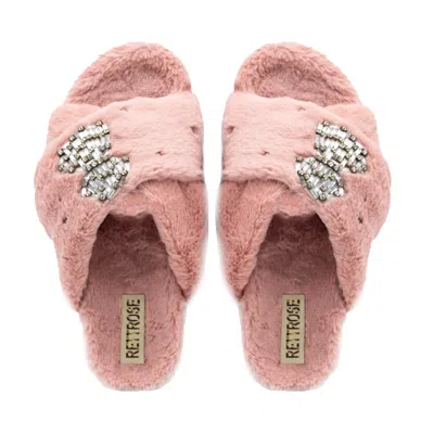 Rettrose Women's Pink / Purple / Grey The Fefe Nude Luxury Plush Diamanté Bow Embellished Handmade Slipper In Pink/purple/grey