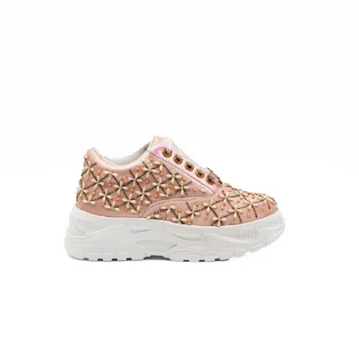 Rettrose Women's Pink / Purple The Harper Luxury Nude Satin Handmade Embellished Trainers In Pink/purple