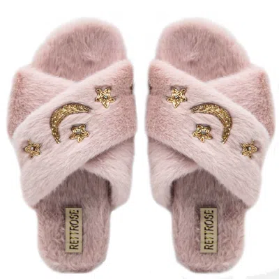Rettrose Women's Pink / Purple The Isabel Dusky Pink Luxury Plush Diamanté Embellished Handmade Slipper In Pink/purple