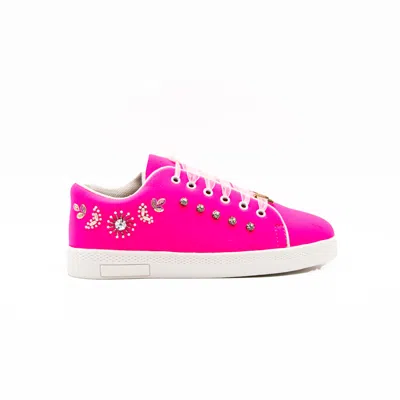 Rettrose Women's Pink / Purple The Juniper Luxury Hot Pink Suede Handmade Embellished Tennis Shoe In Pink/purple