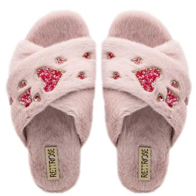Rettrose Women's Pink / Purple The Kaylee Dusky Pink Luxury Plush Diamanté Embellished Handmade Slipper In Pink/purple