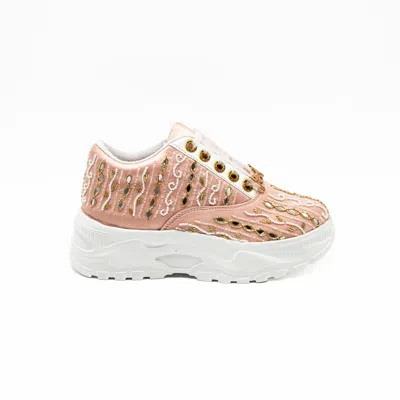 Rettrose Women's Pink / Purple The Mia Luxury Pink Satin Handmade Embellished Trainers In Pink/purple
