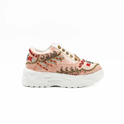 Rettrose Women's Pink / Purple The Savannah Luxury Dusky Pink Satin Handmade Embellished Trainers In Pink/purple