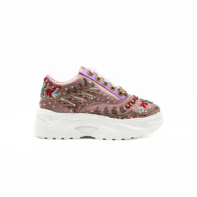 Rettrose Women's Pink / Purple The Savannah Luxury Mauve Satin Handmade Embellished Trainers In Pink/purple