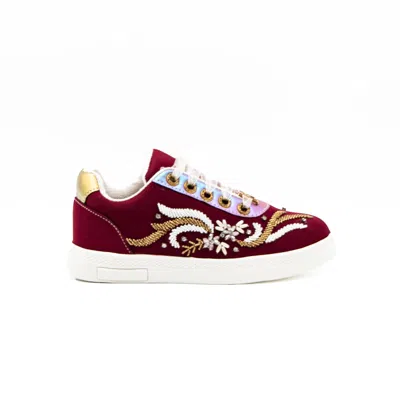 Rettrose Women's Red The Catalina Luxury Ruby Lycra Handmade Embellished Tennis Shoe