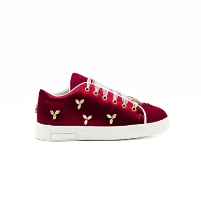 Rettrose Women's Red The Hadley Luxury Ruby Satin Handmade Embellished Tennis Shoe