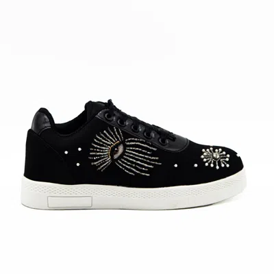 Rettrose Women's River Luxury Black Satin Handmade Embellished Tennis Shoe