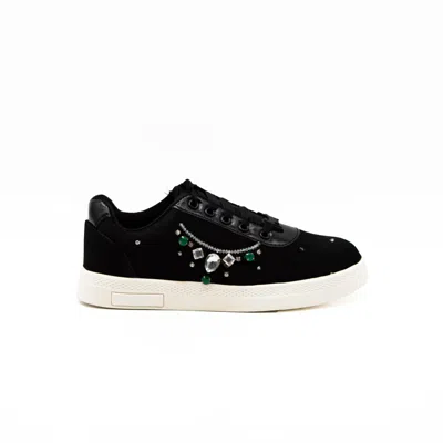 Rettrose Women's The Alaia Luxury Black Satin Handmade Embellished Tennis Shoe