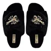 Rettrose Women's The Anastasia Black Luxury Plush Diamanté Embellished Handmade Slipper In Black