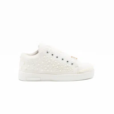 Rettrose Women's The Eloise Luxury White Canvas Handmade Embellished Tennis Shoe