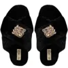 Rettrose Women's The Ember Black Luxury Plush Diamanté Embellished Handmade Slipper In Black