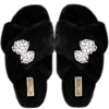 Rettrose Women's The Fefe Luxury Black Plush Diamanté Bow Embellished Handmade Slipper In Black